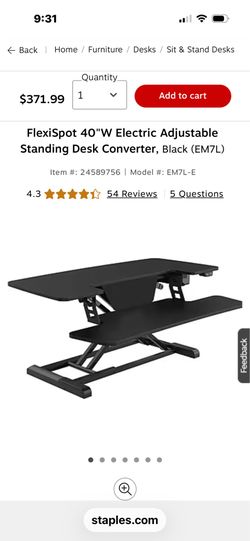 FlexiSpot 40"W Electric Adjustable Standing Desk Converter