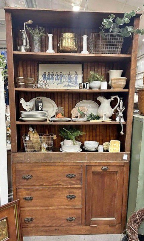 Antique hutch,  bookcase, bakers cabinet with flour drawer