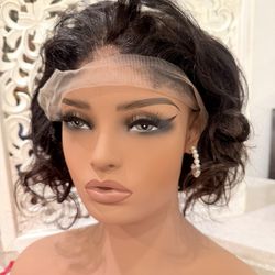 WIGER Short Lace Front Wigs Human Hair for Women Short Curly Bob Wig Black Wavy Lace Wig Black Pixie Cut Wig Brazilian Virgin Human Hair Curly Wigs