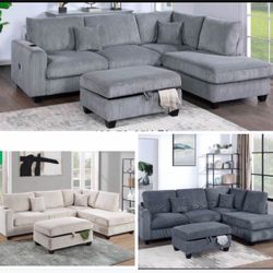 $469 Sectional With USB And Ottoman 