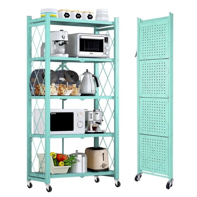 COOKCOK 5-Tier Storage Shelving Unit, Metal Shelf 27.9"x13.4"x62.5, Foldable Storage Shelf with Wheels, Garage Shelf, Metal Storage Rack, Kitchen Shel