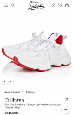 CHRISTIAN LOUBOUTIN TRAILNRUN WHITE RED LEATHER SNEAKERS LOGO SPIKES SZ 44 NEW
