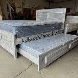 Queen Bed And Trundle With Mattresses 