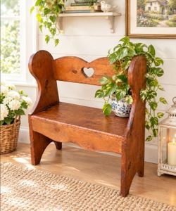 Vintage Cottagecore Primitive Heart Cut Out Wood Doll Bench Plant Stand Bookcase