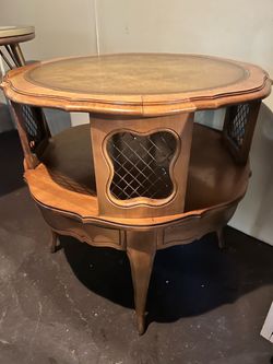 Vintage French Provincial-style Round Accent Table / Commode / Library Drum Table