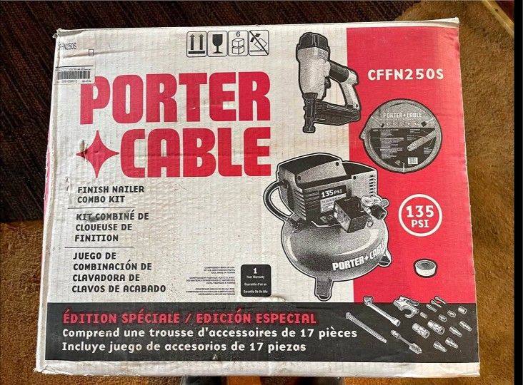 17 Piece Porter Cable Finish Nailer Kit / Air Compressor