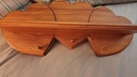 Handmade Wooden Heart-Shaped Wall Shelf with Pegs