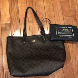 Reversible Brown & Black Coach Tote Purse