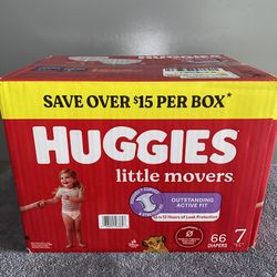Huggies Little Movers Baby Diapers, Size 7 (41+ lbs), 66 Ct