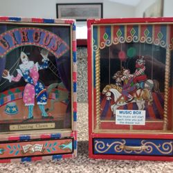 Vtg Otagiri clown music box Japan Japanese dancing carousel horse lot