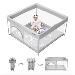 Foldable Baby Playpen 50"×50", Out-of-The-Box Ready Playpen for Babies and Toddlers, Portable Play Yard with Breathable Mesh & ASTM F406 Certified(Lig