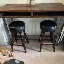  Custom Wooden Bar Table with Bar Stools and Bottle Opener