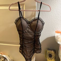 Black Lace Mesh Polka Dot Bustier Bodysuit