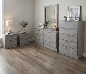 Dresser Whit Mirror, Chest and 2 Nightstands - Cómoda con Espejo, Gavetero Y 2 Mesitas de noche