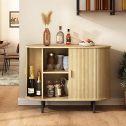 B875 $90  40" Sideboard Buffet Cabinet with Storage, Storage Cabinet with Sliding Door & Adjustable Shelf, Modern Accent Coffee Bar Console Table for 