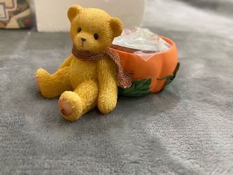 Cherished Teddies Bear with Pumpkin Votive Holder 1998 NEW