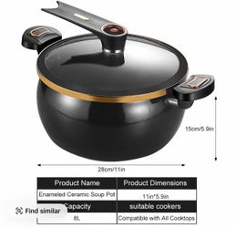 Pressure cooker Enameled Ceramic Soup Pot 8L with Glass Lid
