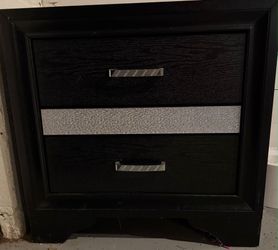 Black & Silver 2-Drawer Nightstand – Nice Condition