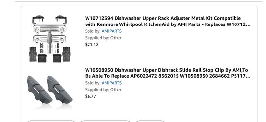 W10712394 Dishwasher Upper Rack Adjuster Metal Kit Compatible with Ken-more Whirlpool