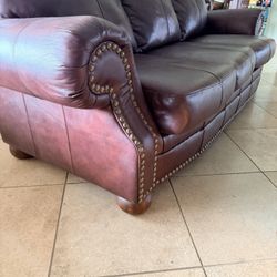 Brown Leather Studded Sofa Couch 