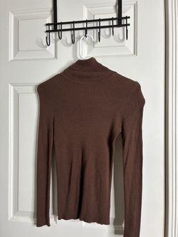 Brown Ribbed Turtleneck Long Sleeve Top