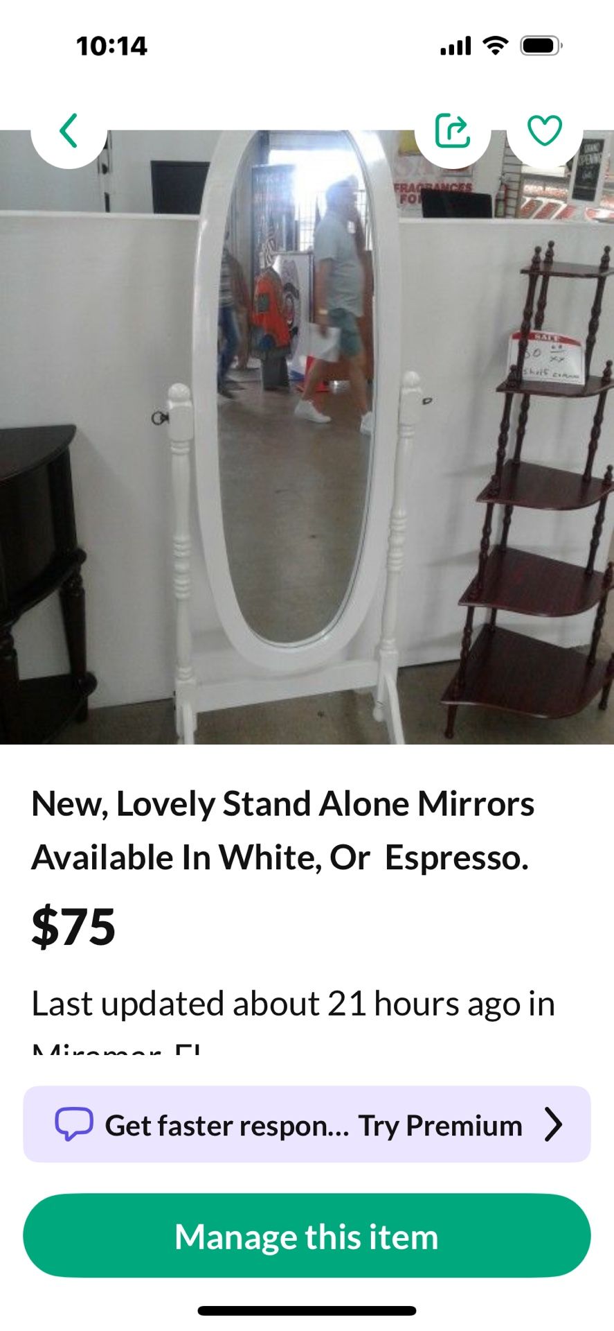 New In Box, Stand Alone Mirror Available In White Or Espresso. REDUCED For Quick Sale. $55