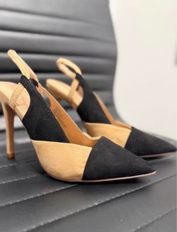 JustFab Slingback Pumps — Black/Beige — 5.5