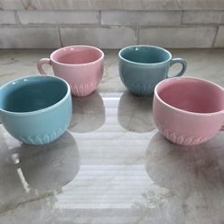 IKEA Retro Aqua And Pink 13 Oz Coffee Cups Set Of 4