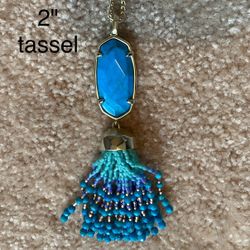  Beaded Necklace, 16” chain,  1.25 X 5/8 stone with tassel