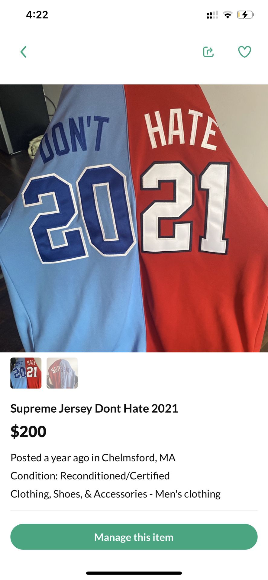 DONT HATE 2021 Supreme Jersey - Repost Trying To Sell ASAP