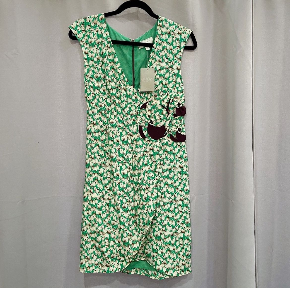 green emerald velvet dress New Anthropologie Blue & Green Print 