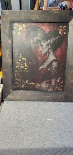Frankenstein and Bride Gothic Framed Art Print