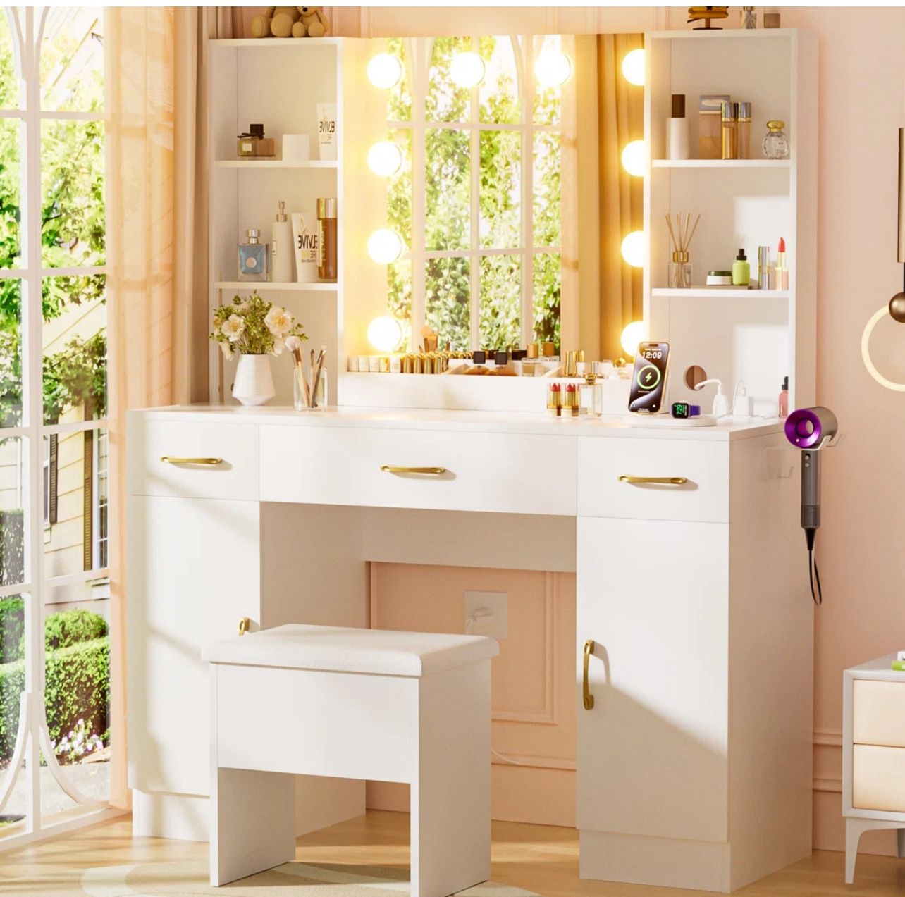 vanity with stool