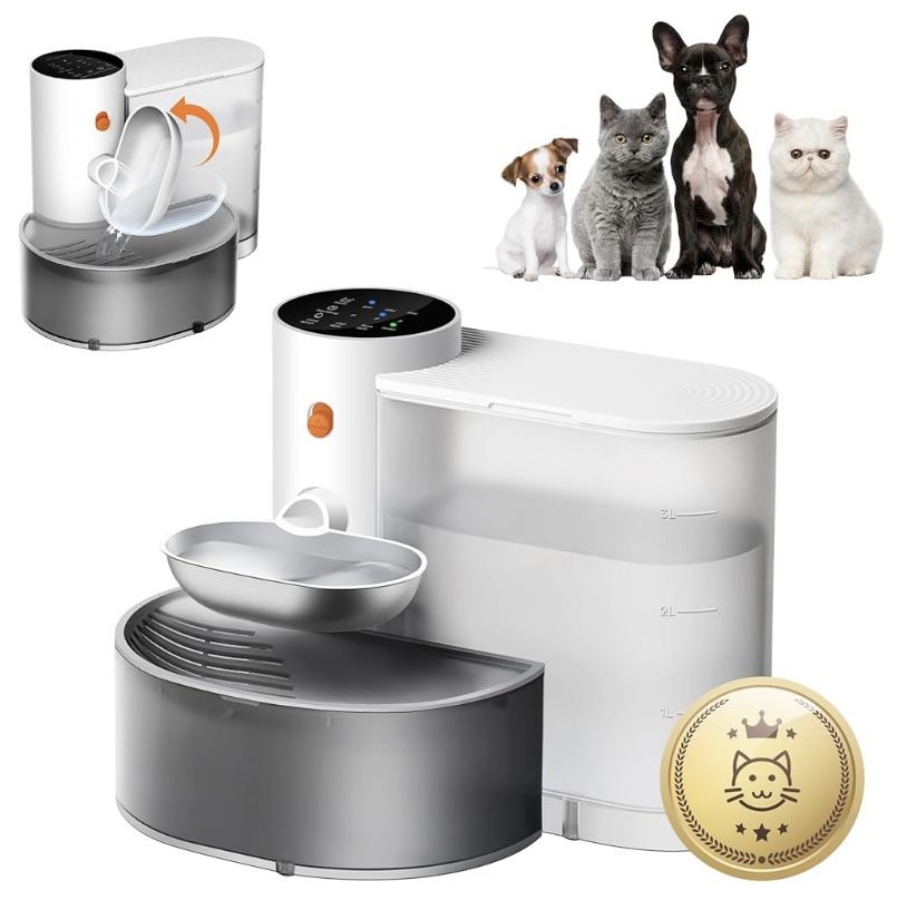 Smart Wireless Pet Water Fountain, Stainless Steel Bowl,No Filter,Automatic Water Dispenser for Cats