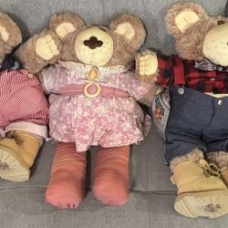 Three Vintage Furskins Xavier Roberts Plush Bears with Clothes Shoes etc $35 for All