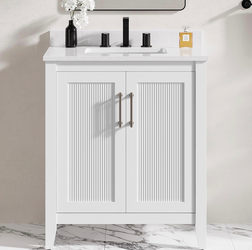 30" Bathroom Vanity with Sink, Freestanding Bathroom Vanity with 2 Soft-Close Doors, Engineered Stone Countertop with Undermount Ceramic Sink, Modern