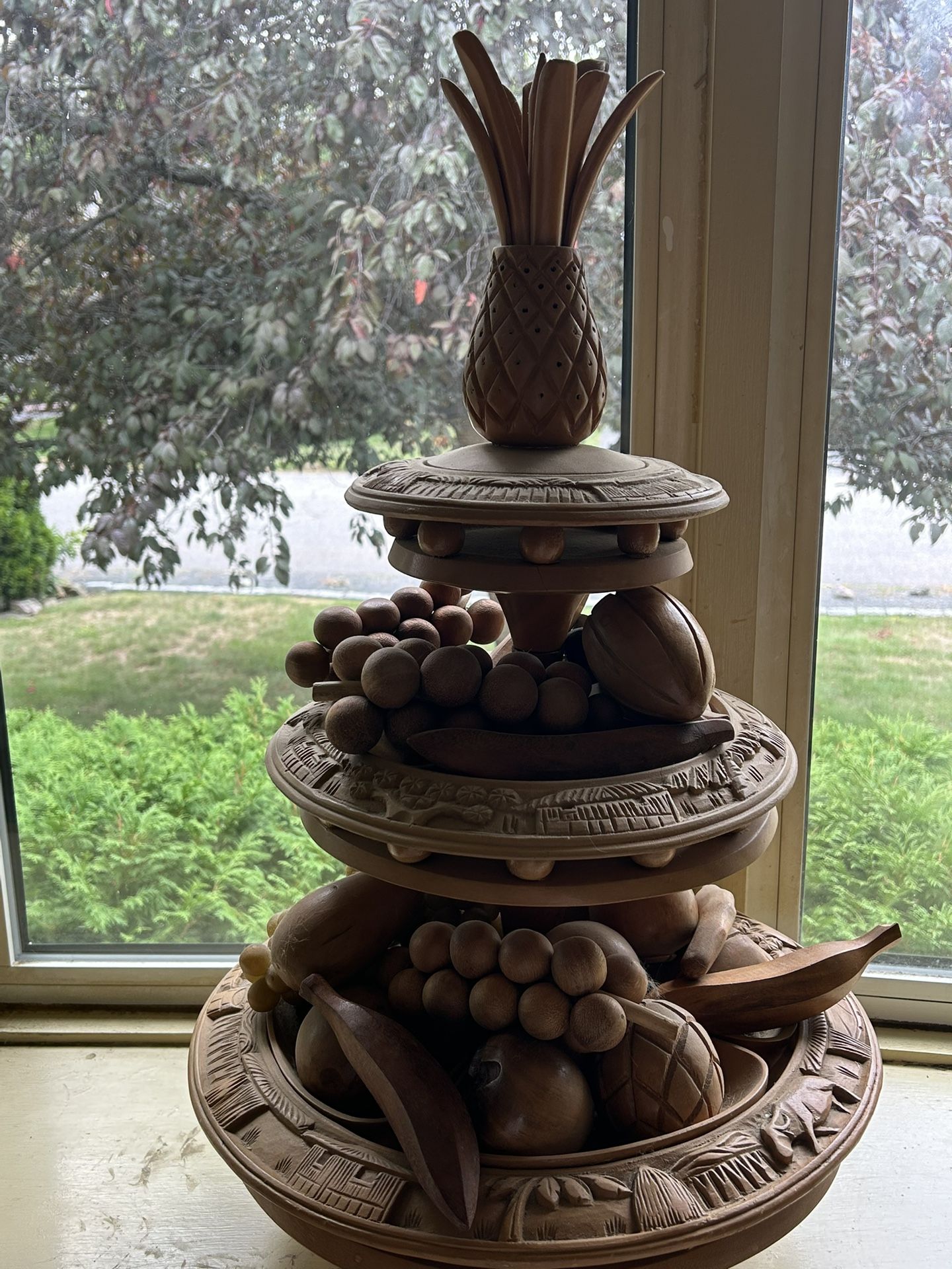 Vintage 3 Tier Hand Carved Lazy Susan