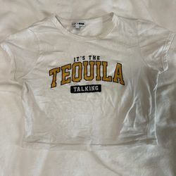 Graphic white crop top “It’s the Tequila Talking” Size M