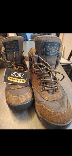 Men's Vintage Vasque Size 10 Suede & Canvas Brown Green Hiking Boots