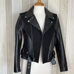 AUTHENTIC SAINT LAURENT , LEATHER BLACK BIKER JACKET SIZE  F 36