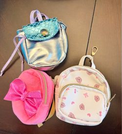 Our Generation Mini Backpack Lot (3), Mermaid, Pink Bow, Bear Print