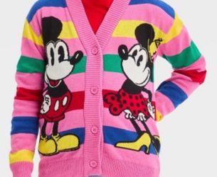 *NEW* Girls' Disney 100 Mickey & Minnie Mouse Retro Re-Imagined Striped Cardigan - Pink, Size M