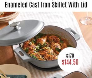 Pampered Chef Enameled Cast Iron Skillet with Lid – Brand New, Never Opened