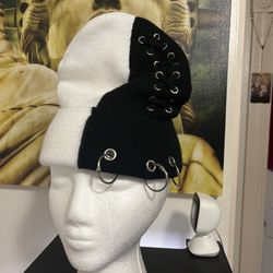 Pierced Beanie Black & White