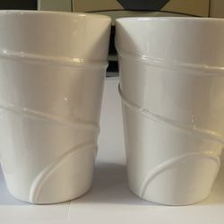 Two Ceramic Vases With Swirl Design