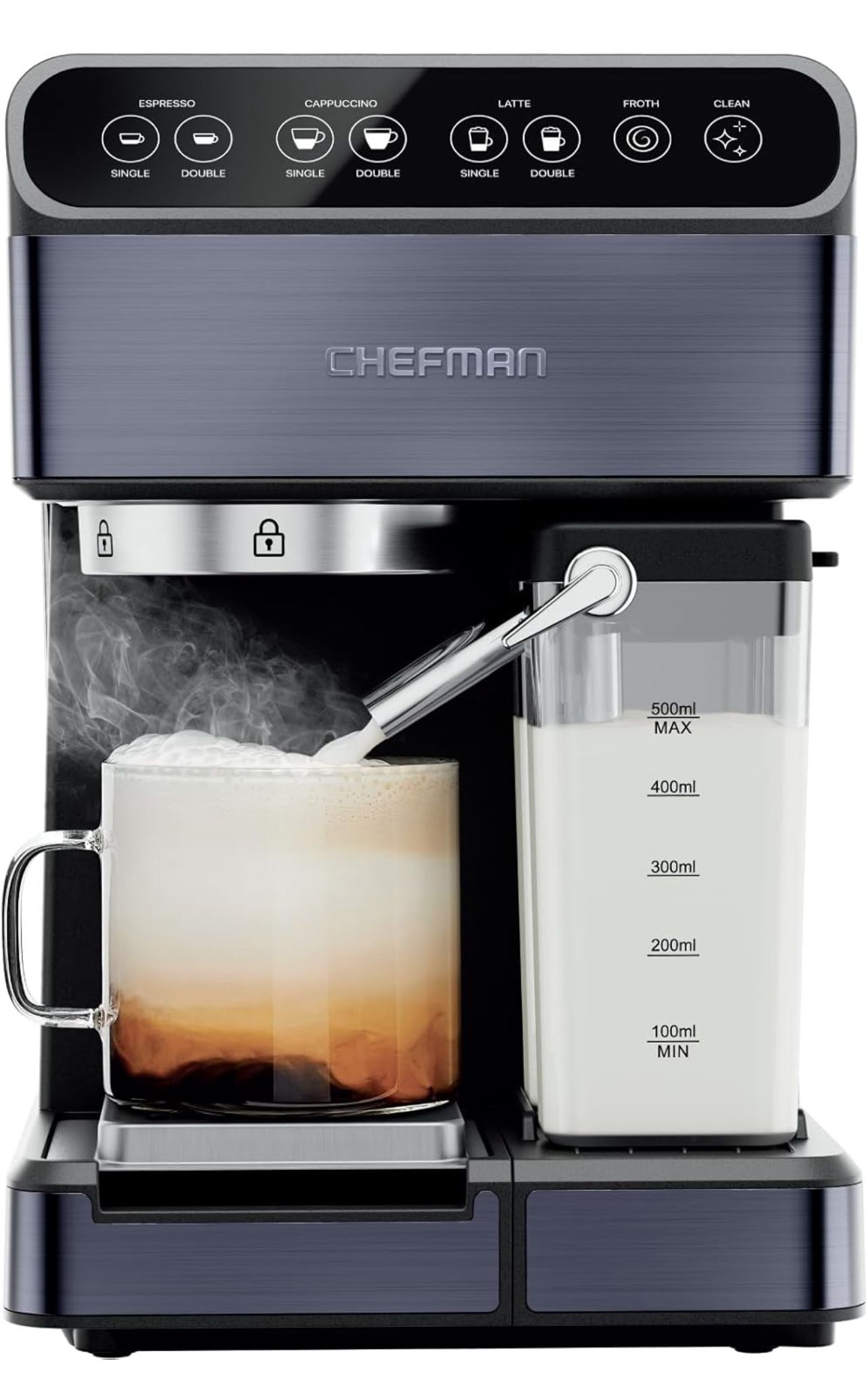 Chefman 6-in-1 Espresso Machine with Steamer, Automatic One-Touch Coffee Maker, Single or Double Shot Cappuccino Machine, Latte Maker, Espresso Maker