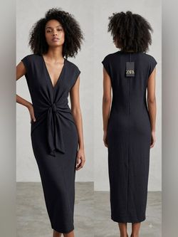Zara Black Twist-Front Midi Dress