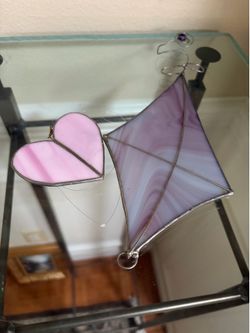Two handmade glass Suncatchers  glass heart & dichroic glass panel