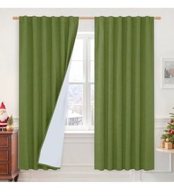 Sage Green 100% Blackout Linen Curtains 50X80 Inch, 2 panels Rod Pocket Back Tab