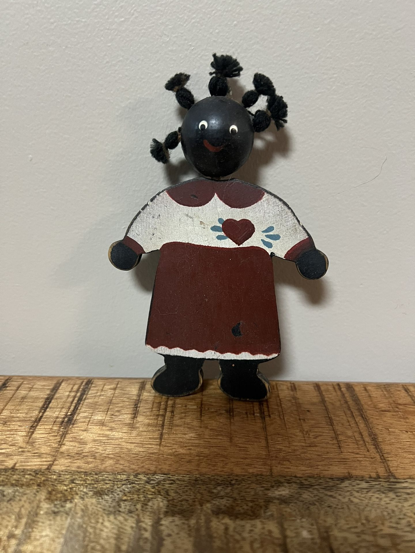 Vintage Folk Art Wooden Americana African/Black Farmhouse Doll